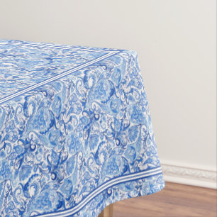 Wunderschönes Blau-Weiß-Blumen-Paisley-Kunstmuster Tischdecke