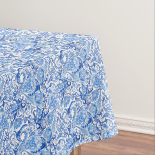 Wunderschönes Blau-Weiß-Blumen-Paisley-Kunstmuster Tischdecke