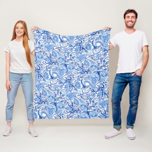 Wunderschönes blaues Floral Paisley Kunstmuster Fleecedecke (Beispiel)