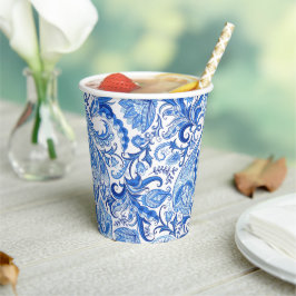 Wunderschönes blaues Floral Paisley Kunstmuster Pappbecher