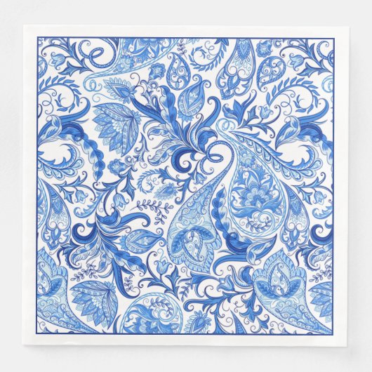 Wunderschönes blaues Floral Paisley Kunstmuster Serviette (Vorderseite)