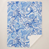 Wunderschönes blaues Floral Paisley Kunstmuster Sherpadecke (Vorderseite)
