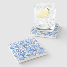 Wunderschönes blaues Floral Paisley Kunstmuster Steinuntersetzer