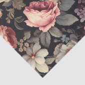 Wunderschönes Blumenmuster auf dunklem Hintergrund Seidenpapier (Ausschnitt)