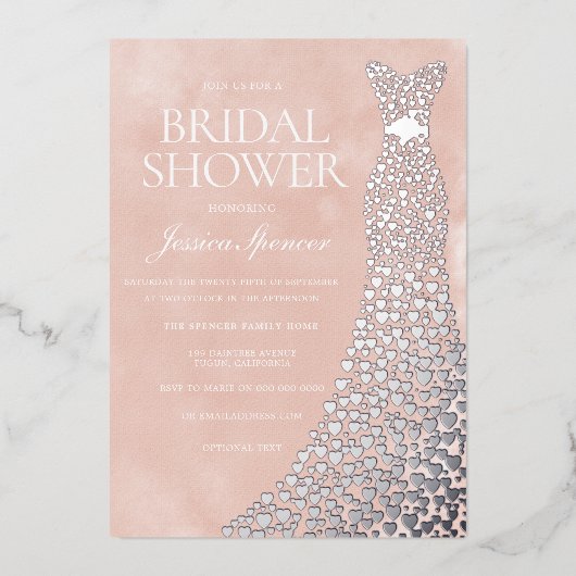 Wunderschönes Blush Silver Heydress Brautparty Folieneinladung (Vorderseite)