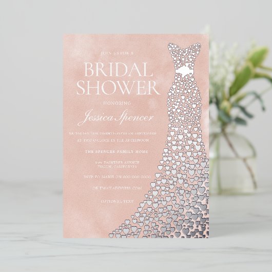 Wunderschönes Blush Silver Heydress Brautparty Folieneinladung (Stehend vorne)