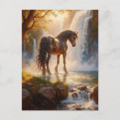 Wunderschönes braunes Pferd am Wasserfall Postkarte (Vorderseite)