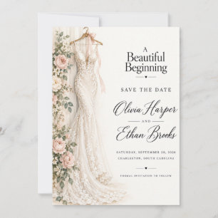 Wunderschönes Brautkleid Save-the-Date Einladung