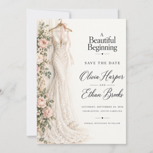 Wunderschönes Brautkleid Save-the-Date Einladung (Vorderseite)