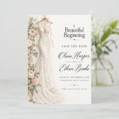 Wunderschönes Brautkleid Save-the-Date Einladung (Stehend Vorderseite)