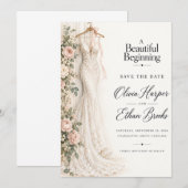 Wunderschönes Brautkleid Save-the-Date Einladung (Vorne/Hinten)