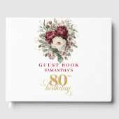 Wunderschönes Burgunder Blumen Gästebuch zum 80. G (Vorderseite)