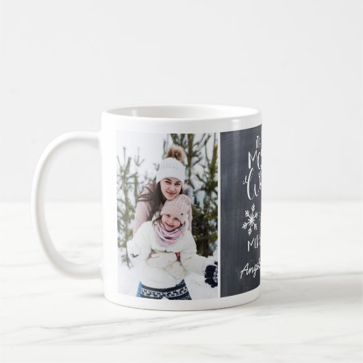 Wunderschönes Chalkboard Snowflake Weihnachts-Foto Kaffeetasse (Links)