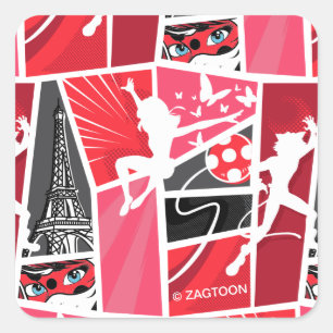 Wunderschönes Comic Ladybug Paris Pattern Quadratischer Aufkleber