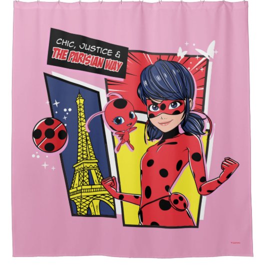Wunderschönes Comic Ladybug Pariser Weg Duschvorhang (Vorderseite)