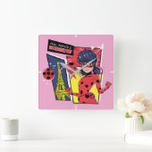 Wunderschönes Comic Ladybug Pariser Weg Quadratische Wanduhr (Zuhause)
