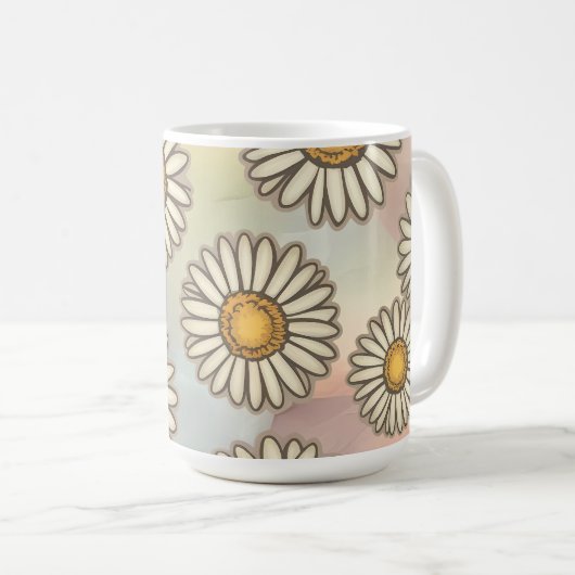 Wunderschönes Daisy Muster auf pastellfarbenem Hin Kaffeetasse (VorderseiteRechts)