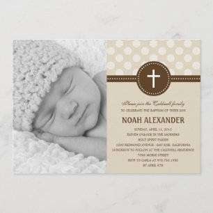 Wunderschönes Dots-Foto Christening Einladung Khak