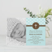 Wunderschönes Dots Foto Einladung Blau (Stehend Vorderseite)