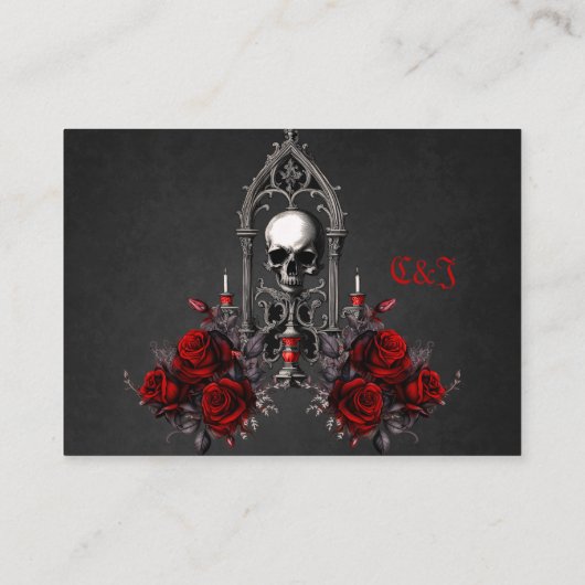 Wunderschönes dunkelgotisches Hochzeitsdesign Begleitkarte (Rückseite)