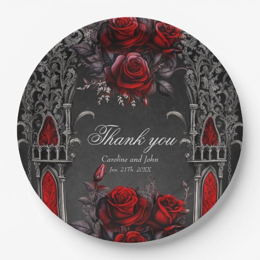 Wunderschönes dunkelgotisches Hochzeitsdesign. Pappteller (Vorderseite)