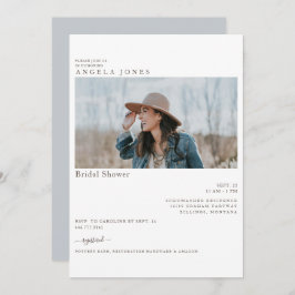 Wunderschönes Dusty Blue Modern Foto Brautparty Einladung