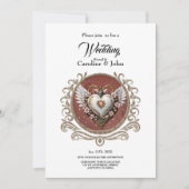 Wunderschönes edles Steampunkherz mit Flügeln Einladung (Vorderseite)