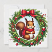 Wunderschönes Eichhörnchen im Weihnachtskranz Feiertagskarte (Vorderseite)