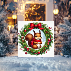 Wunderschönes Eichhörnchen im Weihnachtskranz Feiertagskarte