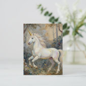 Wunderschönes Einhorn im Wald Postkarte (Stehend Vorderseite)