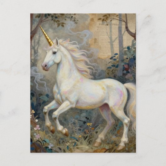 Wunderschönes Einhorn im Wald Postkarte (Vorderseite)