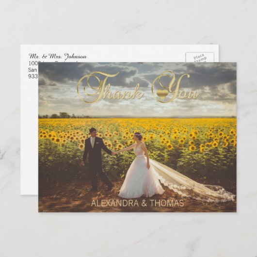 Wunderschönes, elegantes Goldenes Herz - Danke für Postkarte (Vorne/Hinten)