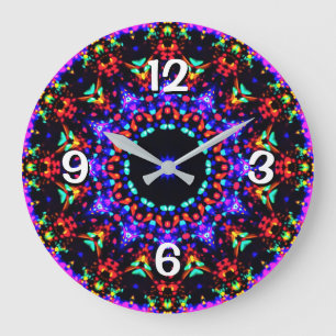 Wunderschönes farbenfrohes blaues Kaleidoskop-Must Große Wanduhr