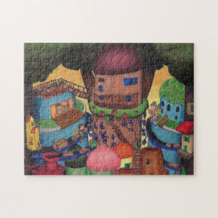 Wunderschönes Feen-Dorf-Puzzle in den Baumkronen Puzzle