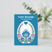 🐤 Wunderschönes Folklore Blaue Pysanka Osterei Postkarte (Stehend Vorderseite)