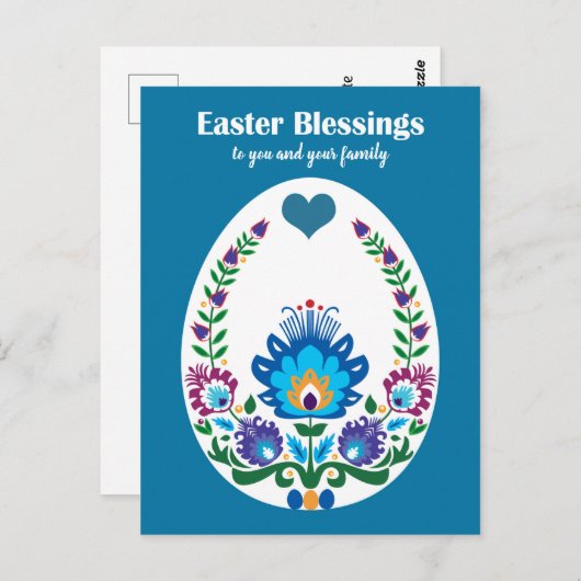 🐤 Wunderschönes Folklore Blaue Pysanka Osterei Postkarte (Vorne/Hinten)