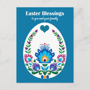 🐤 Wunderschönes Folklore Blaue Pysanka Osterei Postkarte