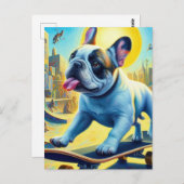 Wunderschönes französisches Bulldogard-Skateboarde Postkarte (Vorne/Hinten)