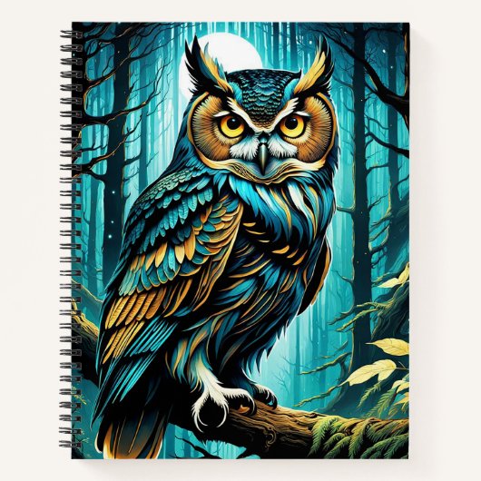 Wunderschönes, gekröntes Owl mit Bäumen und Vollmo Notizblock (Vorderseite)