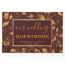 Wunderschönes Gold Floral Bungundy Wedding Gästebu