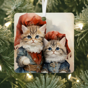 Wunderschönes graues Kätzchen-Paar Weihnachten  Ornament Aus Metall