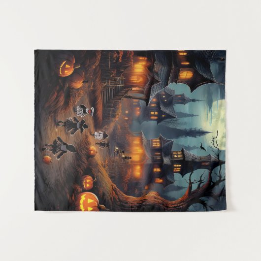 Wunderschönes Halloween-Dorf mit Trick oder Treate Wandteppich (Vorderseite (Horizontal))