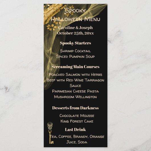Wunderschönes Halloween-Menü mit Schwarz, Gold und Menükarte (Vorderseite)