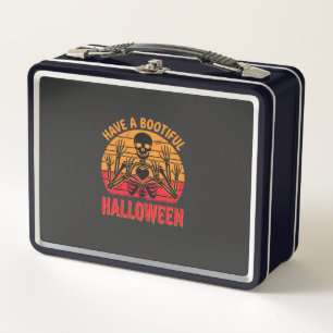 Wunderschönes Halloween-Skelett-Herz Retro-Sonnenu Metall Brotdose