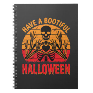 Wunderschönes Halloween-Skelett-Herz Retro-Sonnenu Notizblock