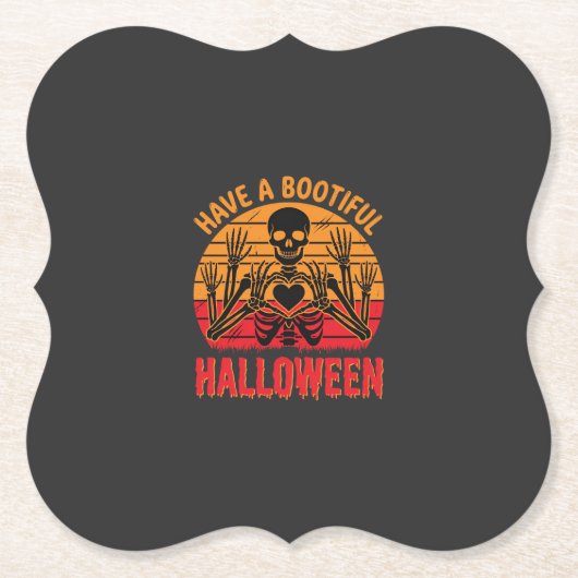Wunderschönes Halloween-Skelett-Herz Retro-Sonnenu Untersetzer (Vorderseite)