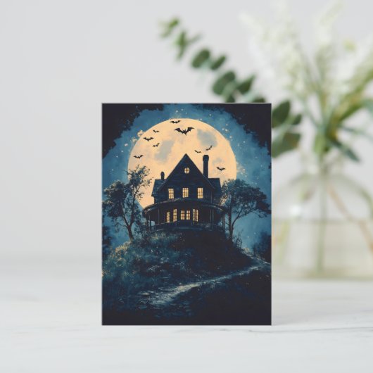 Wunderschönes Haus auf einem Hügel, Halloween-Konz Postkarte (Stehend Vorderseite)