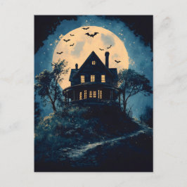 Wunderschönes Haus auf einem Hügel, Halloween-Konz Postkarte