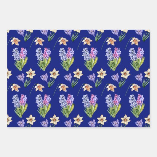 Wunderschönes Indigo & Gold Frühjahrsblüte Geschenkpapier Set (Vorderseite 2)