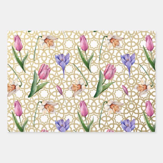 Wunderschönes Indigo & Gold Frühjahrsblüte Geschenkpapier Set (Vorderseite)